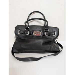 Michael Kors Hamilton Black Leather Shoulder Bag Silver Y2k Large‎ Buckle Detail
